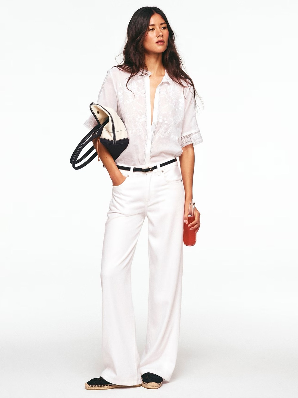 J.Crew Embroidered Lace-Trim Button-Up Shirt